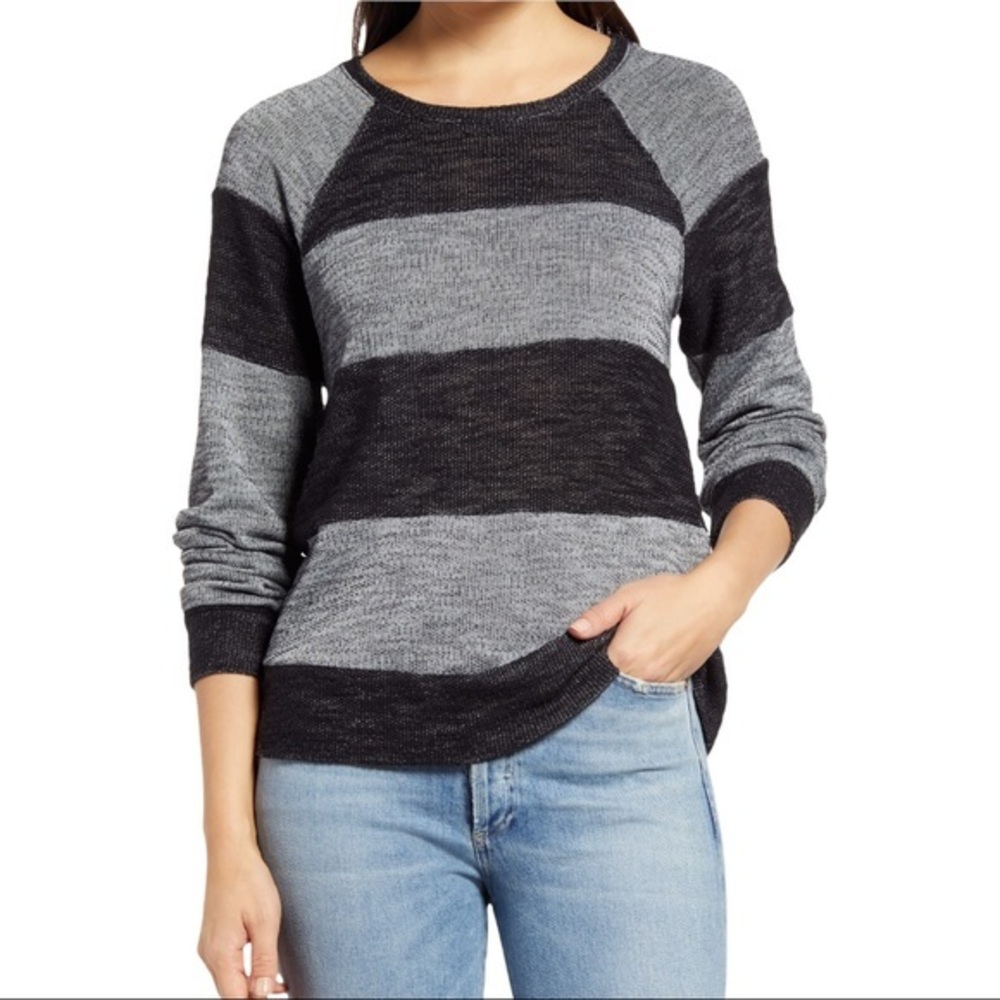 EVERLEIGH Charcoal Stripe Long Sleeve Raglan Sweatshirt  - Small